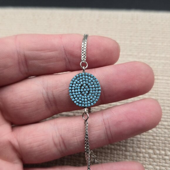 6.5+1 Inch Sterling Silver Circle Pavement Stone Bracelet A6469 - Picture 3 of 7